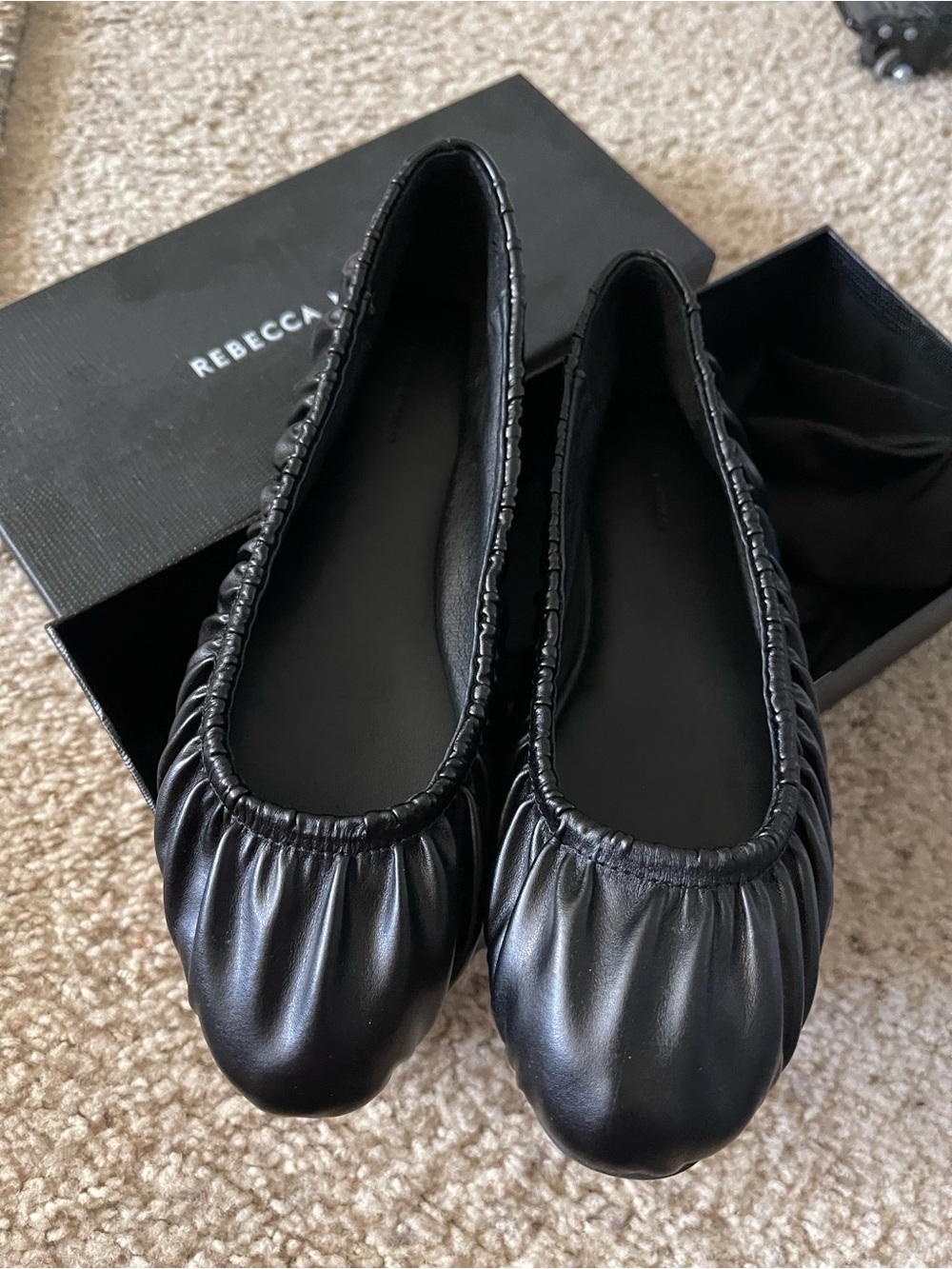 Rebecca Minkoff Black Ruched Leather Ballet Flats